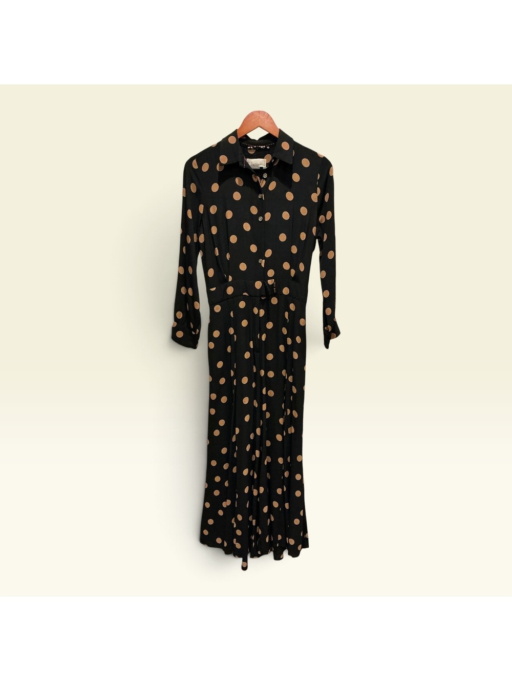Anthropologie Black and Tan Polka Dot Midi Dress Size 4